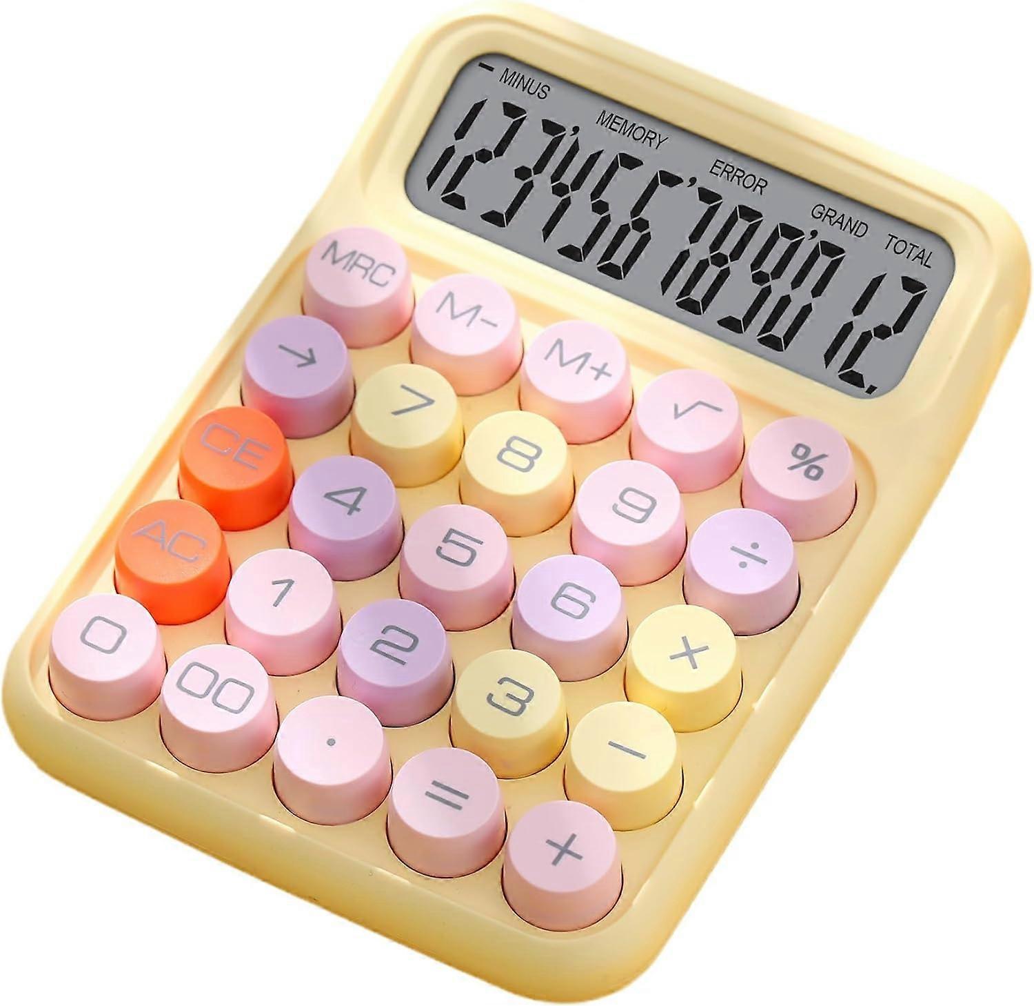 1pcs Calculator,Standard Basic 4 Function Desk Calculator, Dual Power, Big Button 12 Digit Large LCD Display without battery(Yellow)