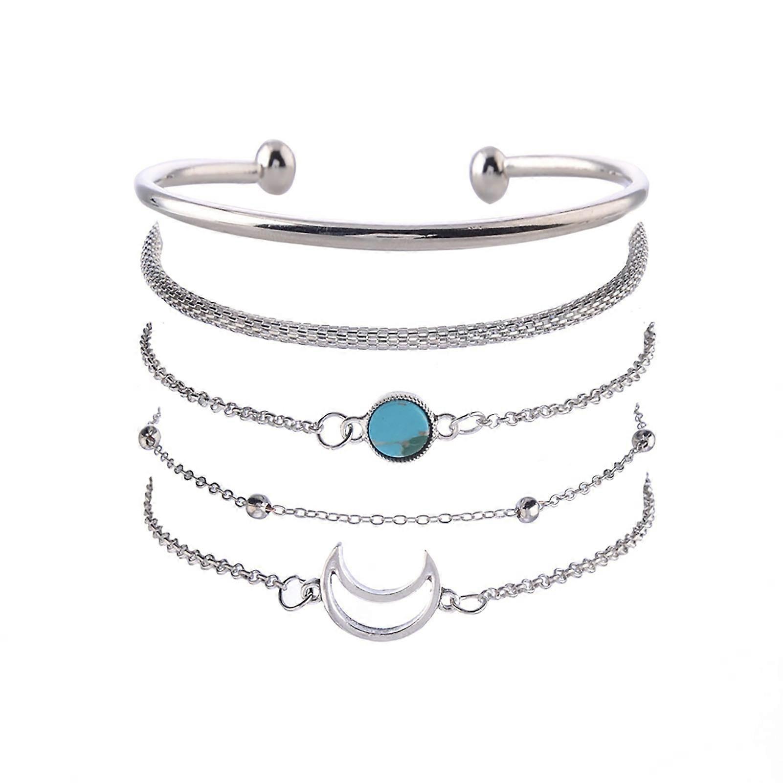 5 Pcs/Set Women Bracelet Set Multi Shapes Moon Chain Alloy Lady Bangle Set for Gift