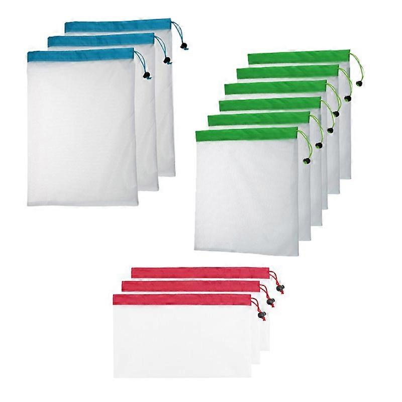 12Pcs/Set Reusable Produce Bags Drawstring Mesh Vegetable Fruit Storage Pouch KAESI