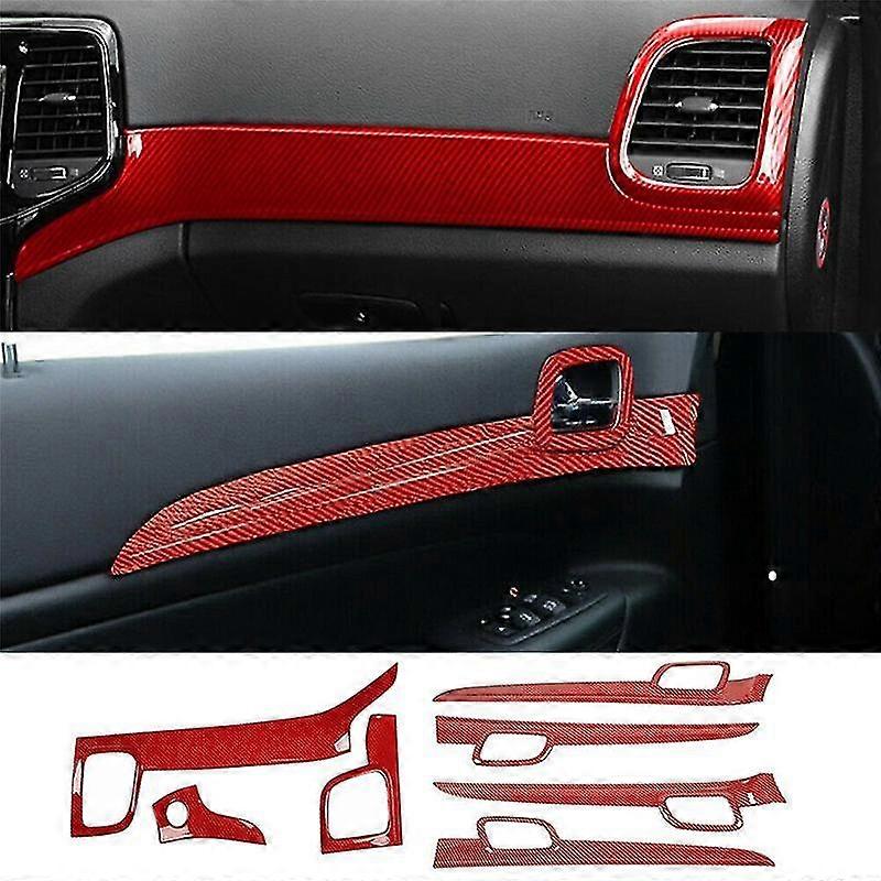 Viewleaf Dashboard Panel Cover Trim+door Handle Cover Decoration For Grand 2011-2022 Abs Red Carbon