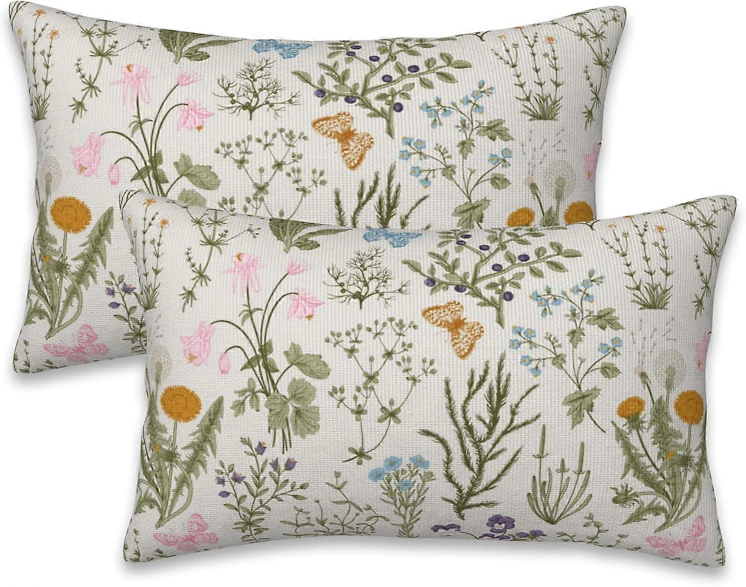 Vintage Çiçekli Atma Yastık Kılıfları 2 Otlar ve Yabani Çiçekler Yastık Kılıfları 20x12 İnç Modern Çiftlik Ev Dekoratif Yastık Kılıfları Yastık Koyu