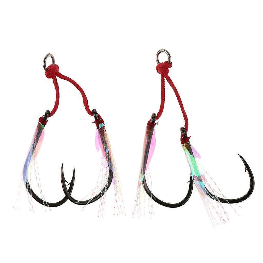 2x Double Fishhooks Jigging Assist Bait Fishhooks with Shiny PE Line - 10