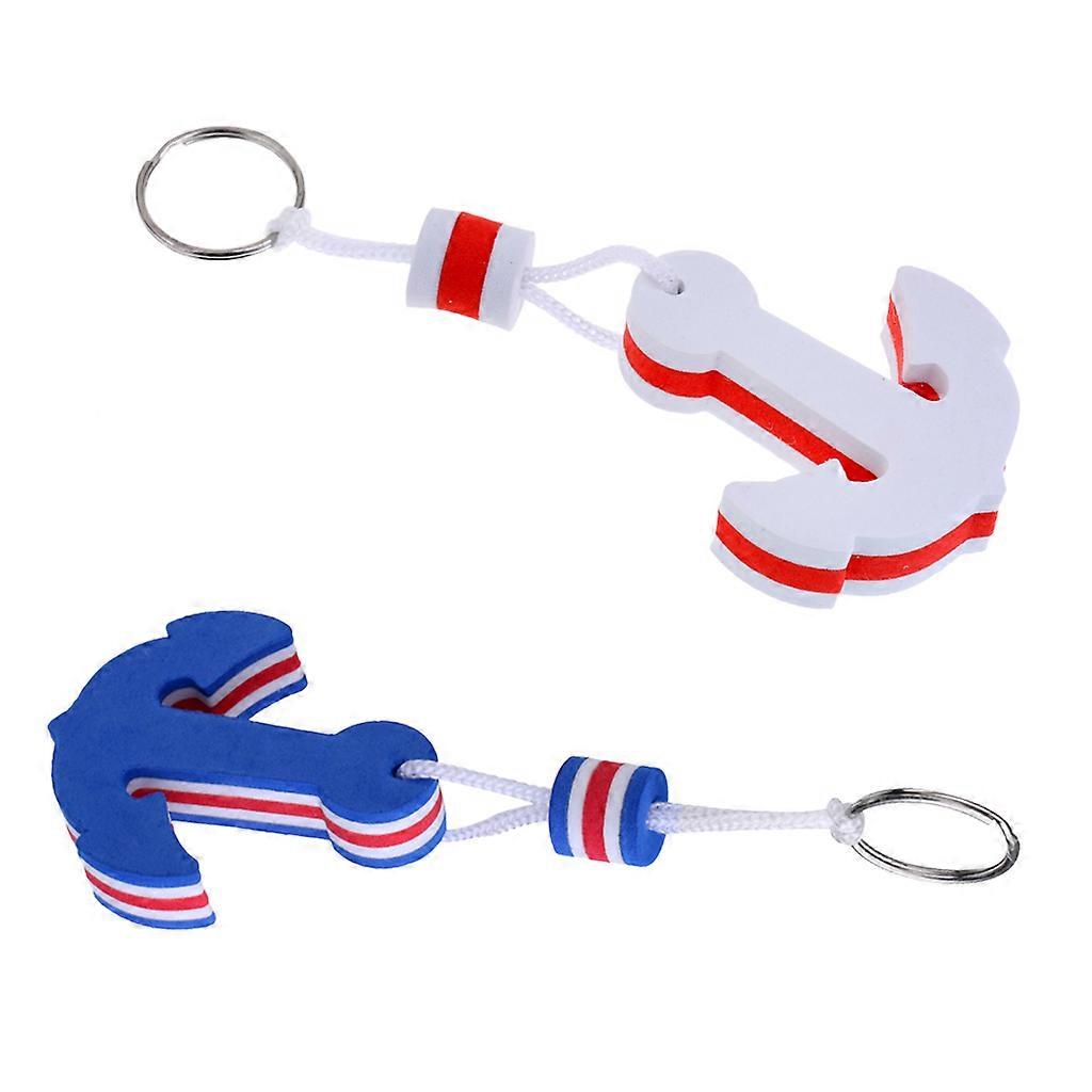 Blue + White Yachting Boating Floating Key Chain Key Ring - Anchor Shaped