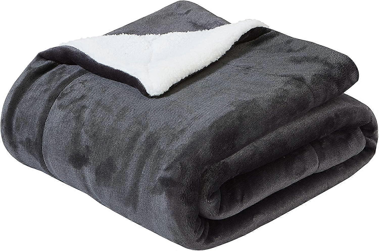 SOCHOW Sherpa Decke Dunkelgrau zweiseitige Wohndecken Kuscheldecken, extra Dicke warm Sofadecke/Couchdecke aus Sherpa, 150 x 200 cm super flausch Flee