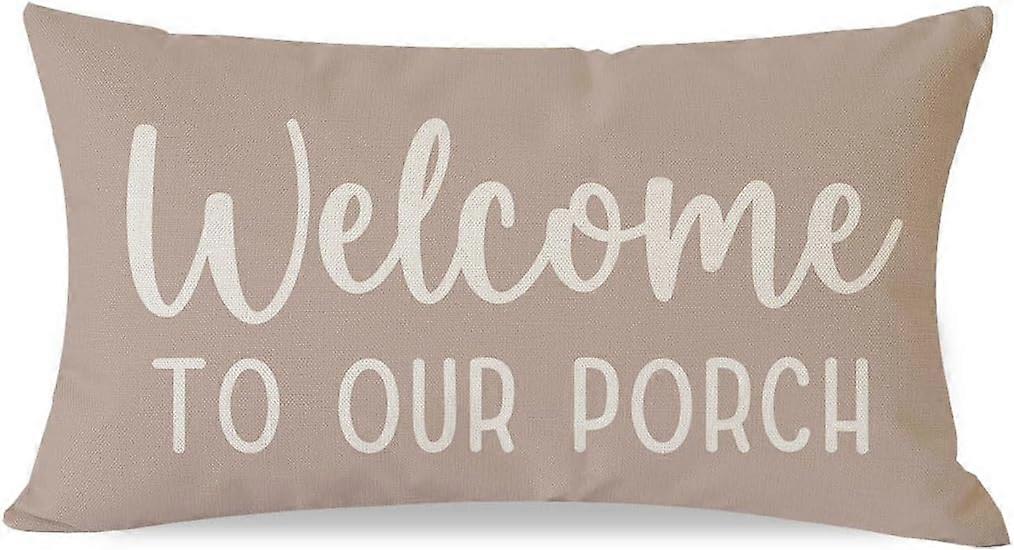 Dekoratif Atma Yastık Kılıfları 12x20 İnç Verandamıza Hoş Geldiniz Bej Dış Mekan Rustik Çiftlik Bel Yastığı Dekoratif Atma Yastıkları Kılıfları Yastık Kılıfı