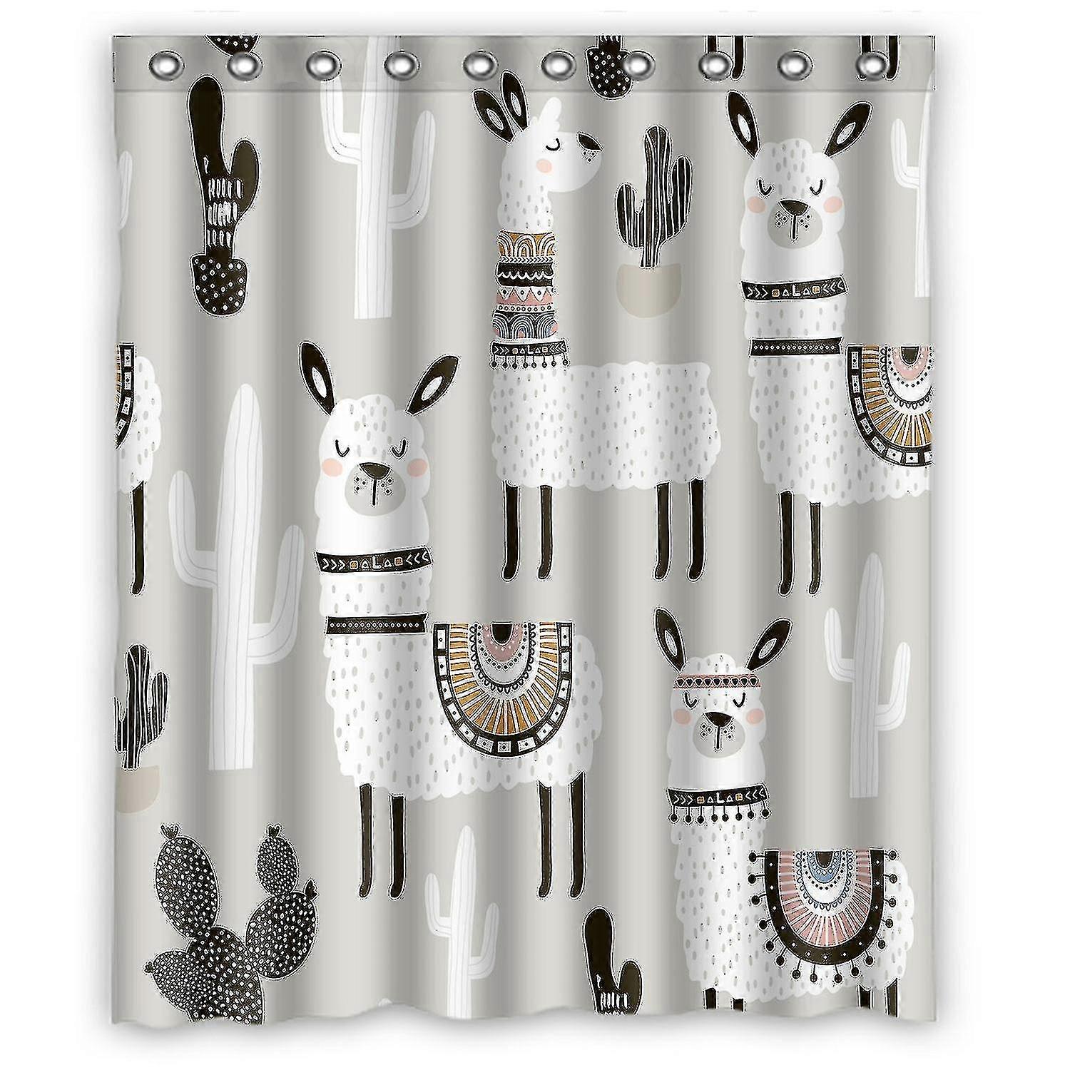 Llama Cactus Shower Curtain And Hooks For Home Decor 150x180 Cm-zong