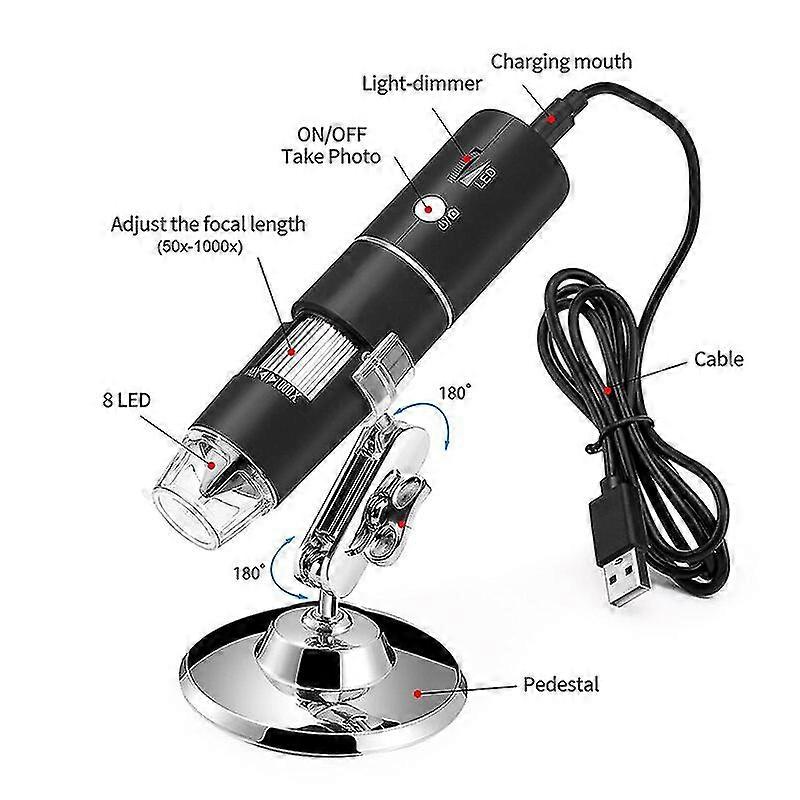 Huamde 1000x Wifi Handheld Zoom Vergrößerung Endoskop Kamera 1080p Fhd 2.0 MP 8 LED-Mikroskop mit Ständer für ios Android Tablet