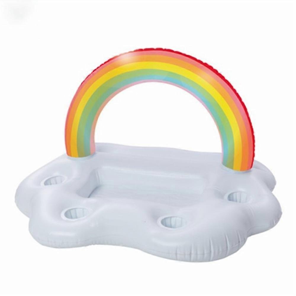 Rainbow Floating Bar Pool Party Inflatable Cup Holders and Cooler, Colorful Cloud Ice Box Drink Floatie, Set of 1