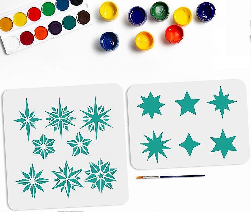 14 Styles Geometric Star Stencil 11.78.3/11.811.8inch Decorative Twinkle Star Stencil with Paint Brush Hexagonal Star Stereoscopic Star Template for W