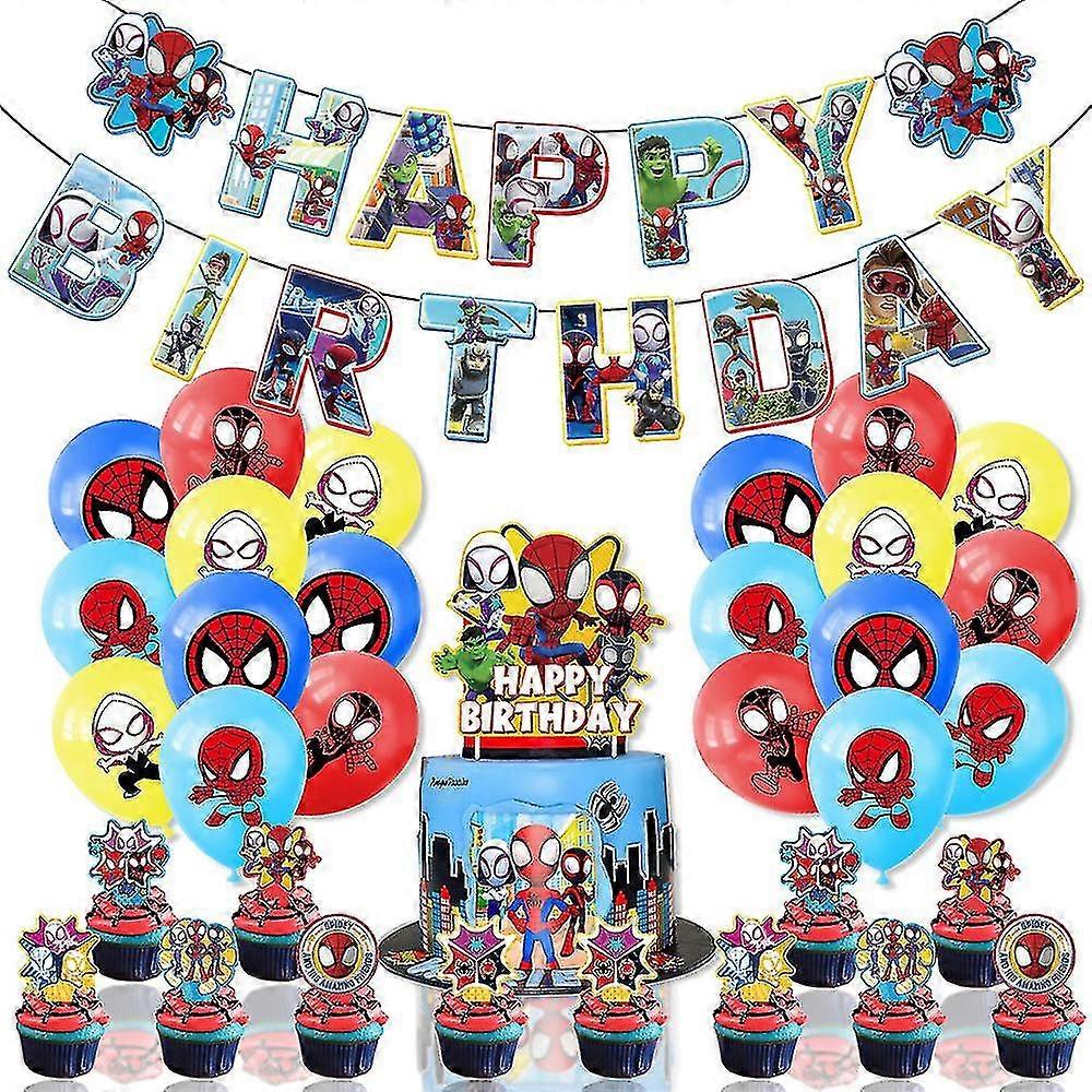 Spider-man Superhero Theme Birthday Party Balloons Cake Topper Banner Decorative Set
