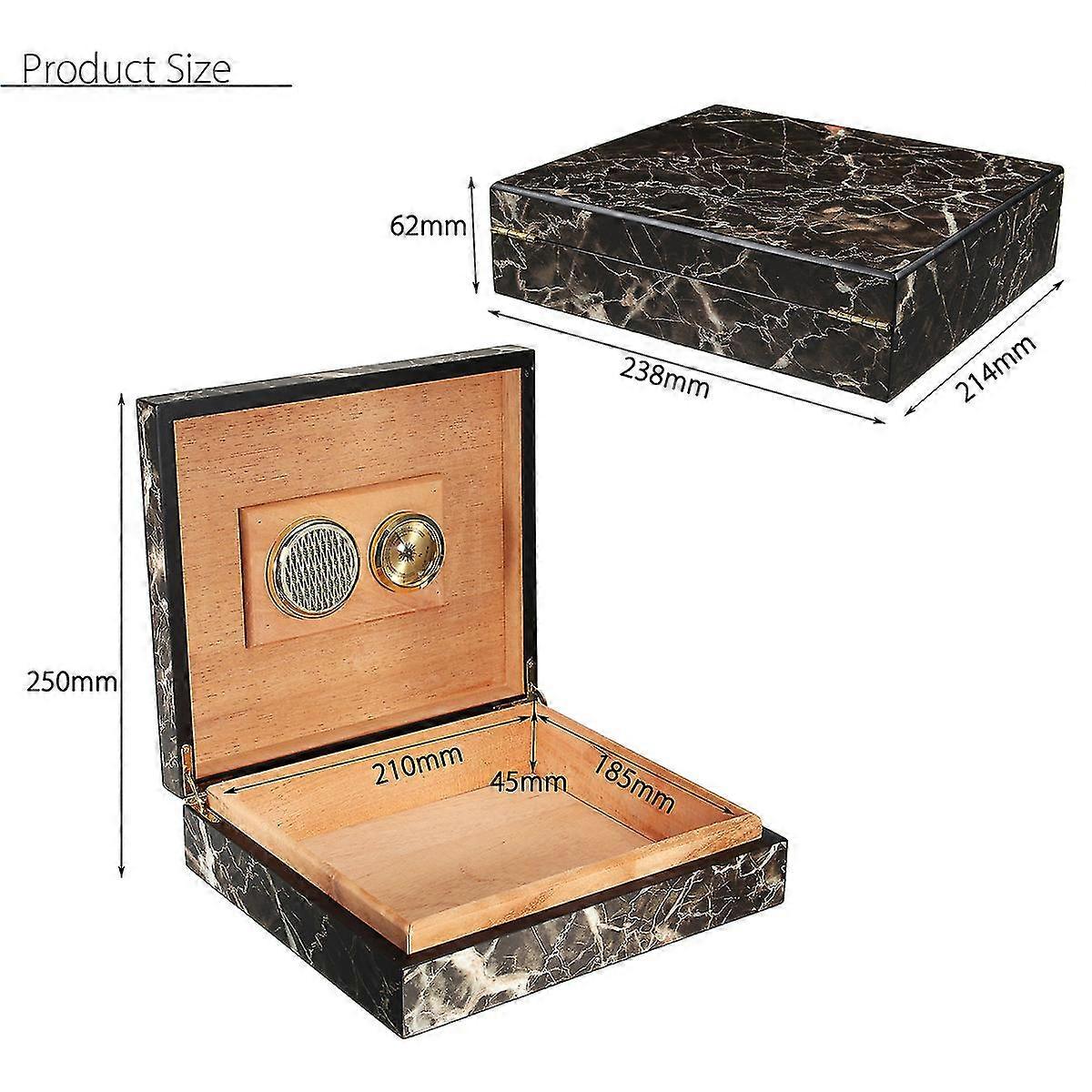 25 Count Cigar Humidor Humidifier Marble Cedar Box Wooden Lined Case +Hygrometer