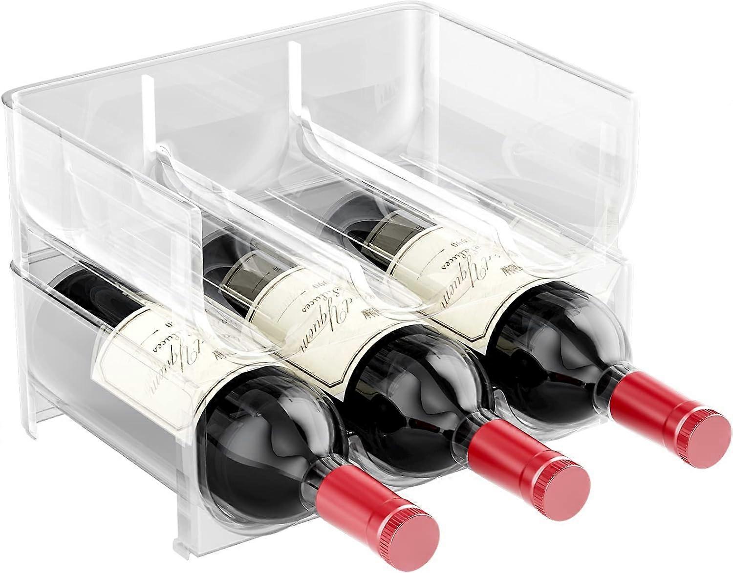 Portabottiglie (Set di 2) - Portabottiglie in plastica impilabile per 6 bottiglie di vino o altre bevande - Portabottiglie moderno per un massimo di 6 bottiglie in totale - Trasparente