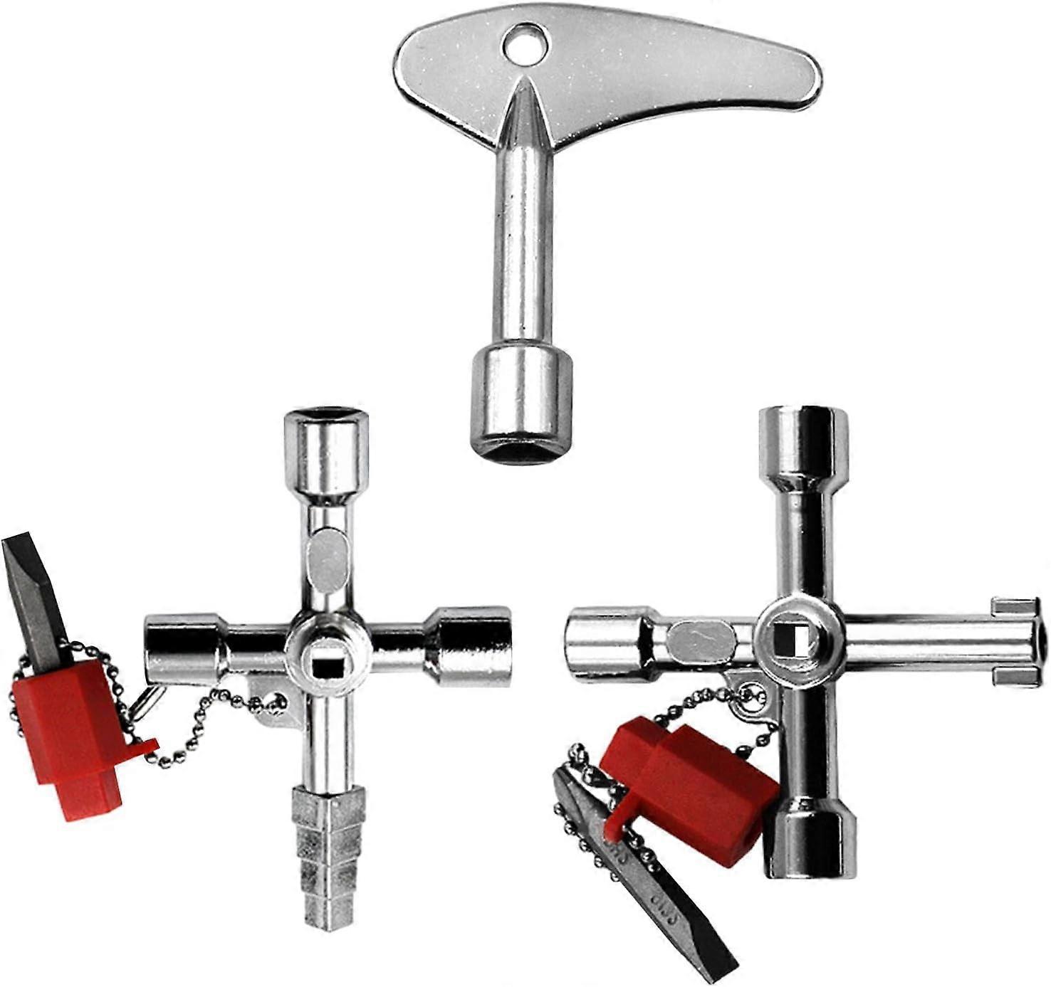 3pcs Faucet Keys, Universal Cross Control Cabinet Key, 4-Way Multi-Function Key, Electrical Cabinet Key, for Electric Water, Gas Meter, Cabinet Box