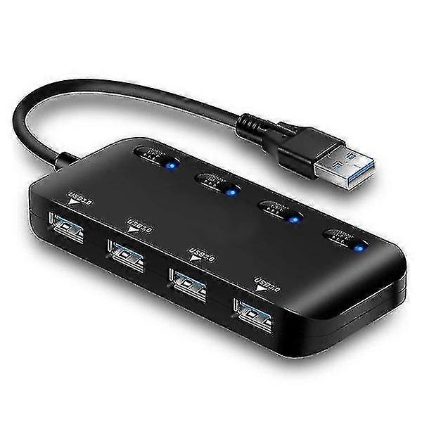4-port Usb 3.0 Hub With Individual Led Power Switches Portable Data Hub Compatible Transfer Splitter