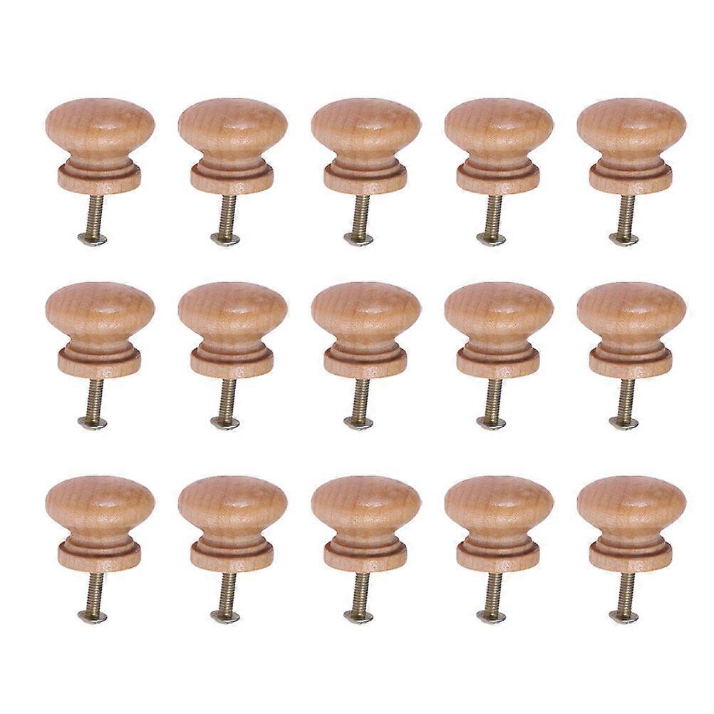 15pcs Wooden Knobs Handle Mushroom Drawer Knobs Door Handle Knob with Screw for Cabinet Home Decor (Medium Style)