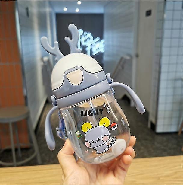 Infant Childrens Cute Bite Anti Choke Learning Drinking Cup Child Handle Straw Cup(Blue)