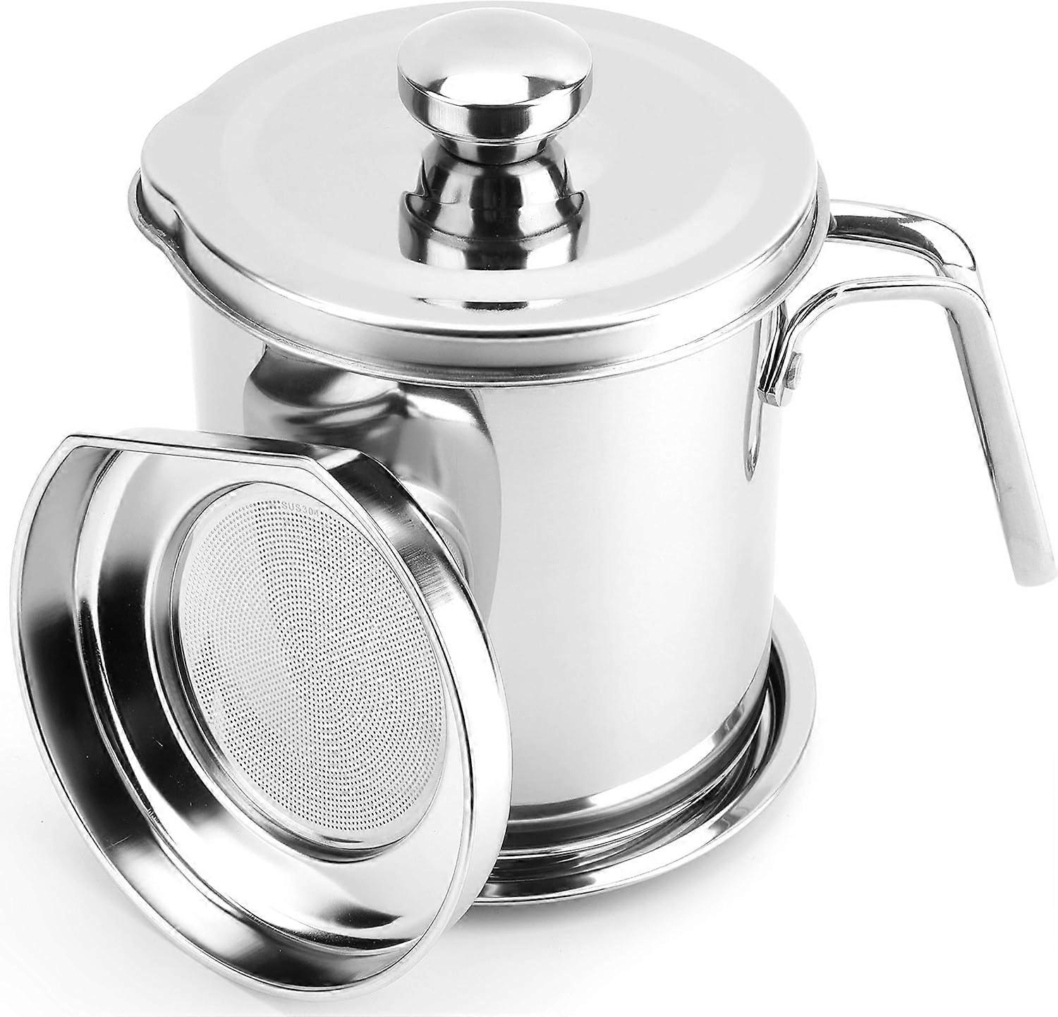 Bacon Grease Container with Strainer, Stainless Steel Strainer Grease Can with Dust Cover, Easy Grip