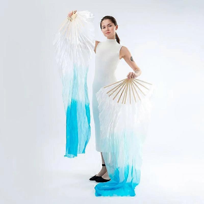 Gradual Stained Silk Belly Dance Fan, National Dance Dancing Long Bamboo Fan