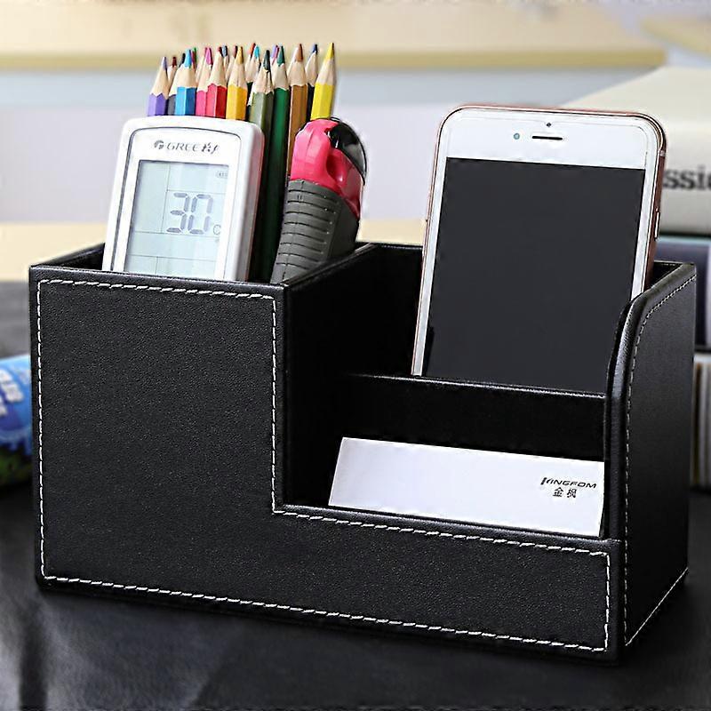 Office Multi-functional Leather Desk Organiser - 3 Compartment , Cosmetics Organizer Storage