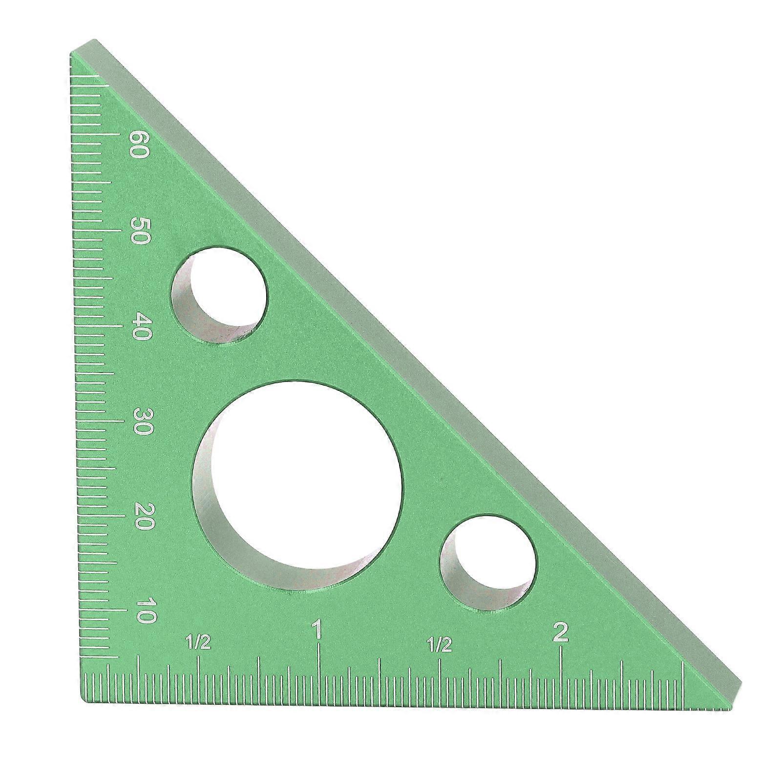 3in Right Angle Measure Ruler Thick Aluminum Alloy 45 Degree Angle Ruler Triangle Square Ruler Woodworking Tools Green