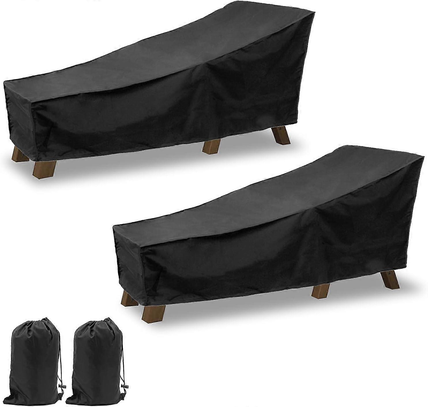 2Pack Coprilettini da esterno per chaise longue da patio con custodia, antivento anti-UV (nero, 210x75x80,40cm)