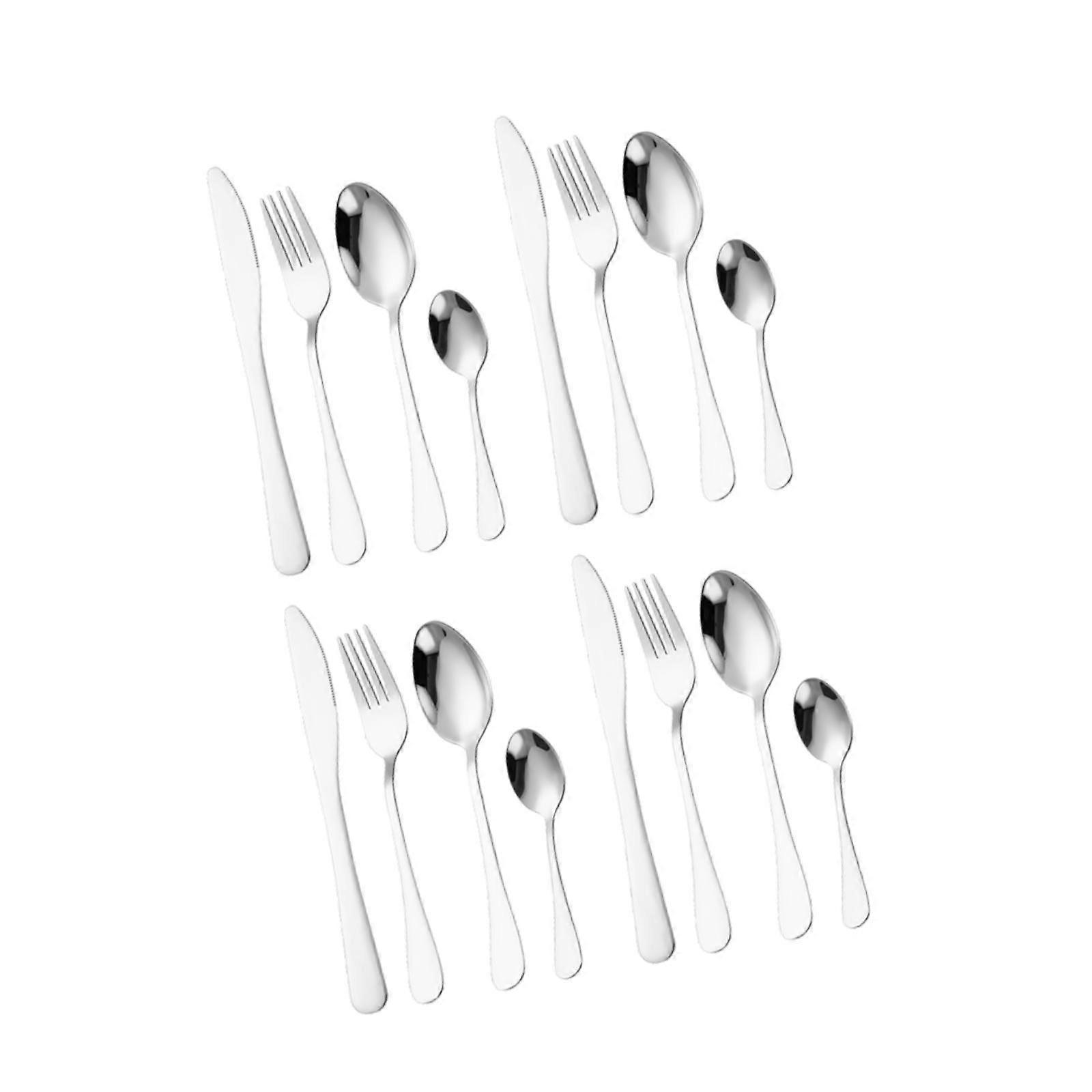 16Pcs Kitchen Cutlery Set Serving Utensils Flatware for Hotel Dining Holiday Silver