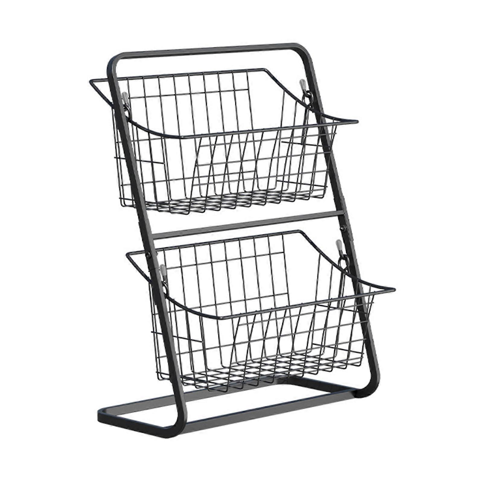 Storage Rack with Removable Baskets Large Capacity Double-Layer Design Metal Hanging Fruit Stand Vegetable Storage Basket
