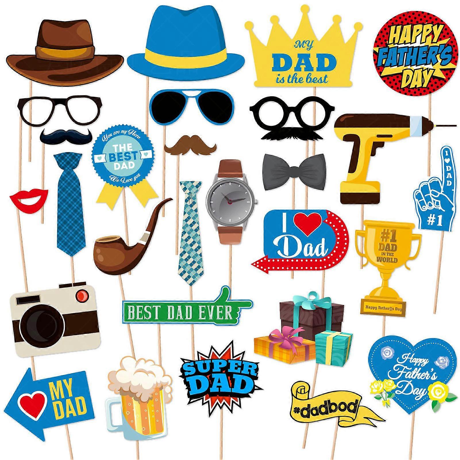 28Pcs/Set Photo Booth Props Eye-catching Multi-purpose Portable Fine Workmanship Ornamental Party Decoration Reusable Happy Dads Day Theme Party Suppl
