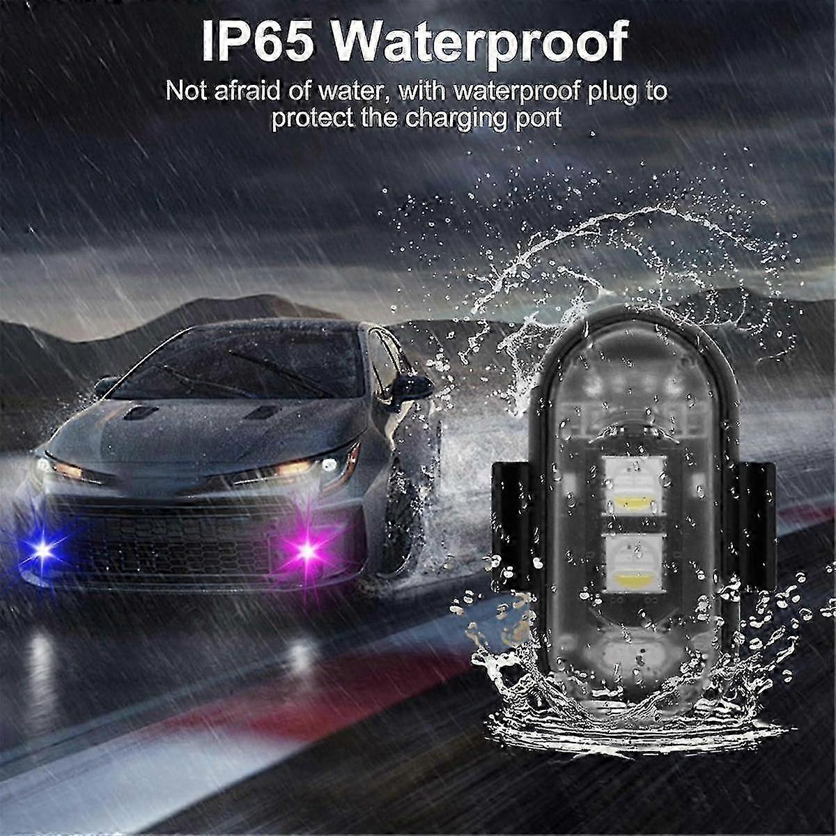 4-Pack Wireless LED Strobe Lights With Remote - 8 Colors, Waterproof, USB Rechargeable Safety Lights For Cars, Drones & Motorcycles