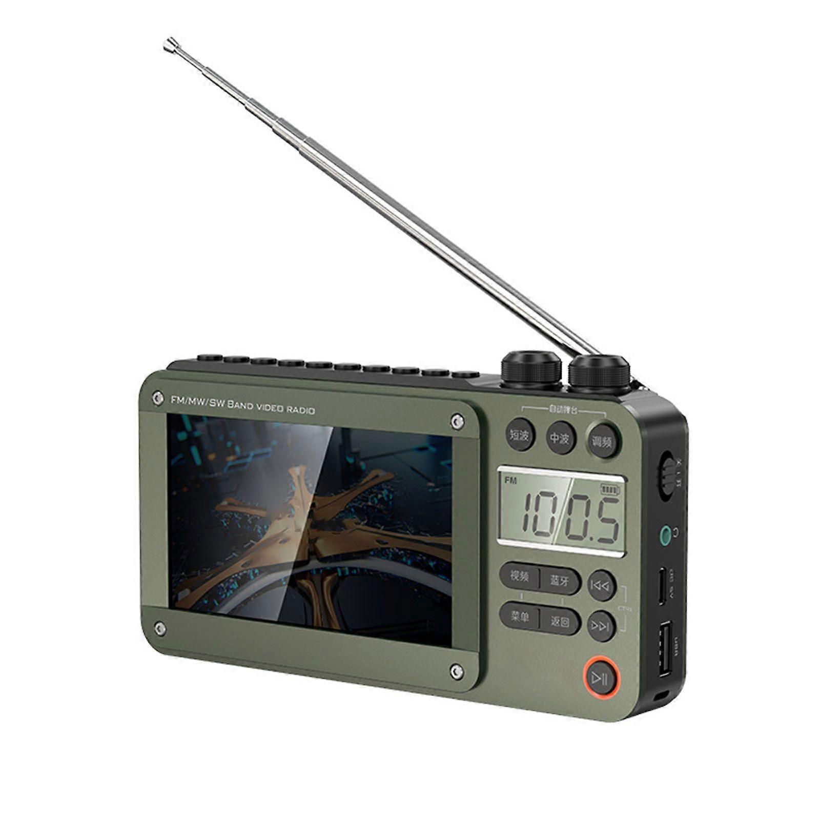 2025 Portable Bluetooth TV Radio with Video Playback & AM/FM Tuner | Plug-in Pocket-Sized Entertainment Device, HD Screen, Rechargeable Battery for Tr