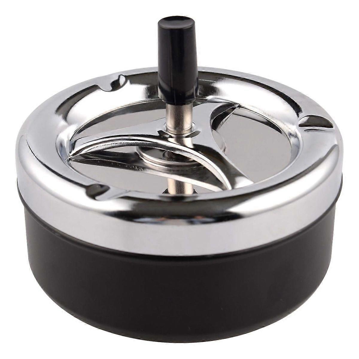 Round Push Down Stainless Steel Modern Tabletop Cigarette Ashtray,9.5cm*9cm, black