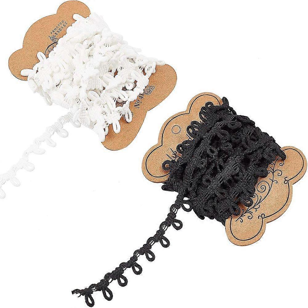2 Rolls 3m/Roll Elastic Cord with Buttonhole 15mm Wide White and Black Elastic Button Loop Stretch Band for DIY Sewing Crafts