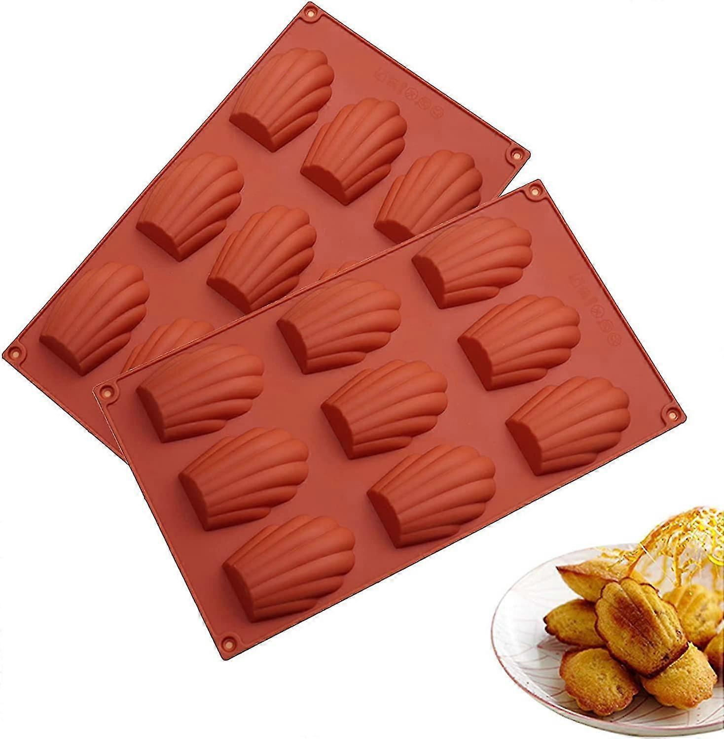 9 Cavity Madeleine Pan, 2pcs Nonstick Silicone Madeleine Molds, Shell Shape Baking Cake Mold Pan (brick Red)