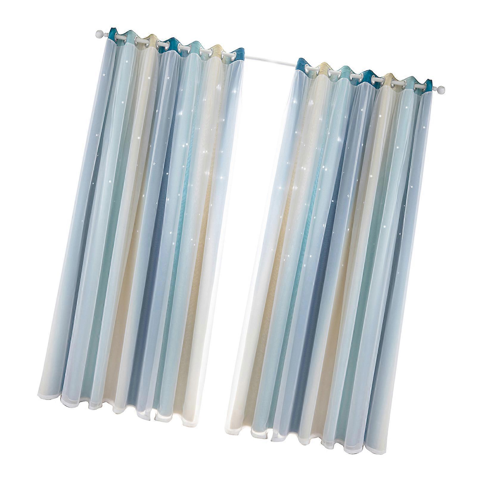 2pc Rideau Simple Gradient Hollow-out Star Pattern Double Layer Blackout Chambre Salon Isolation Rideau
