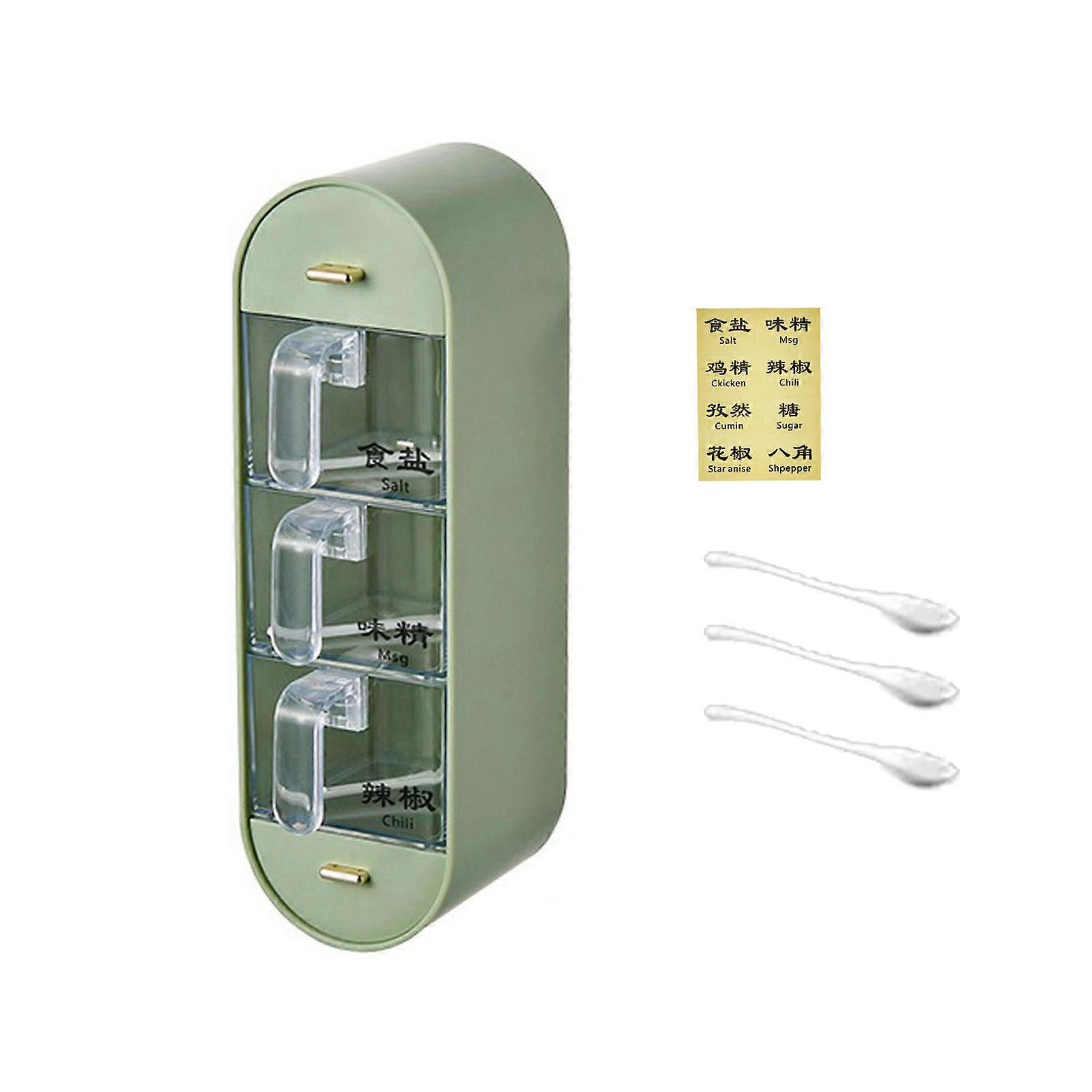 Wall Mounted Condiment Box Sealing Container Multifunction Containers for Sugar Salt Seasoning Organization Rack Light Green