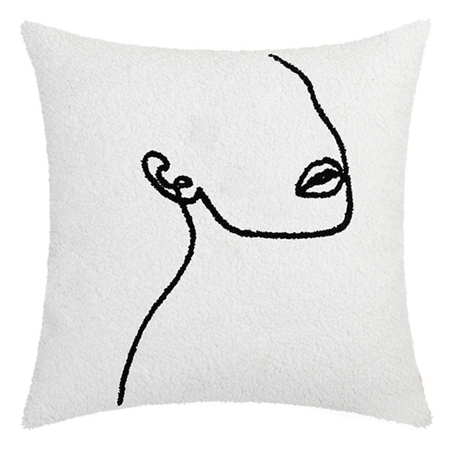 Nordic Modern Style Throw Pillow for Case Bohemian Line Drawing Abstract Face Tufted Embroidery Geometric Cushion Cover BY003