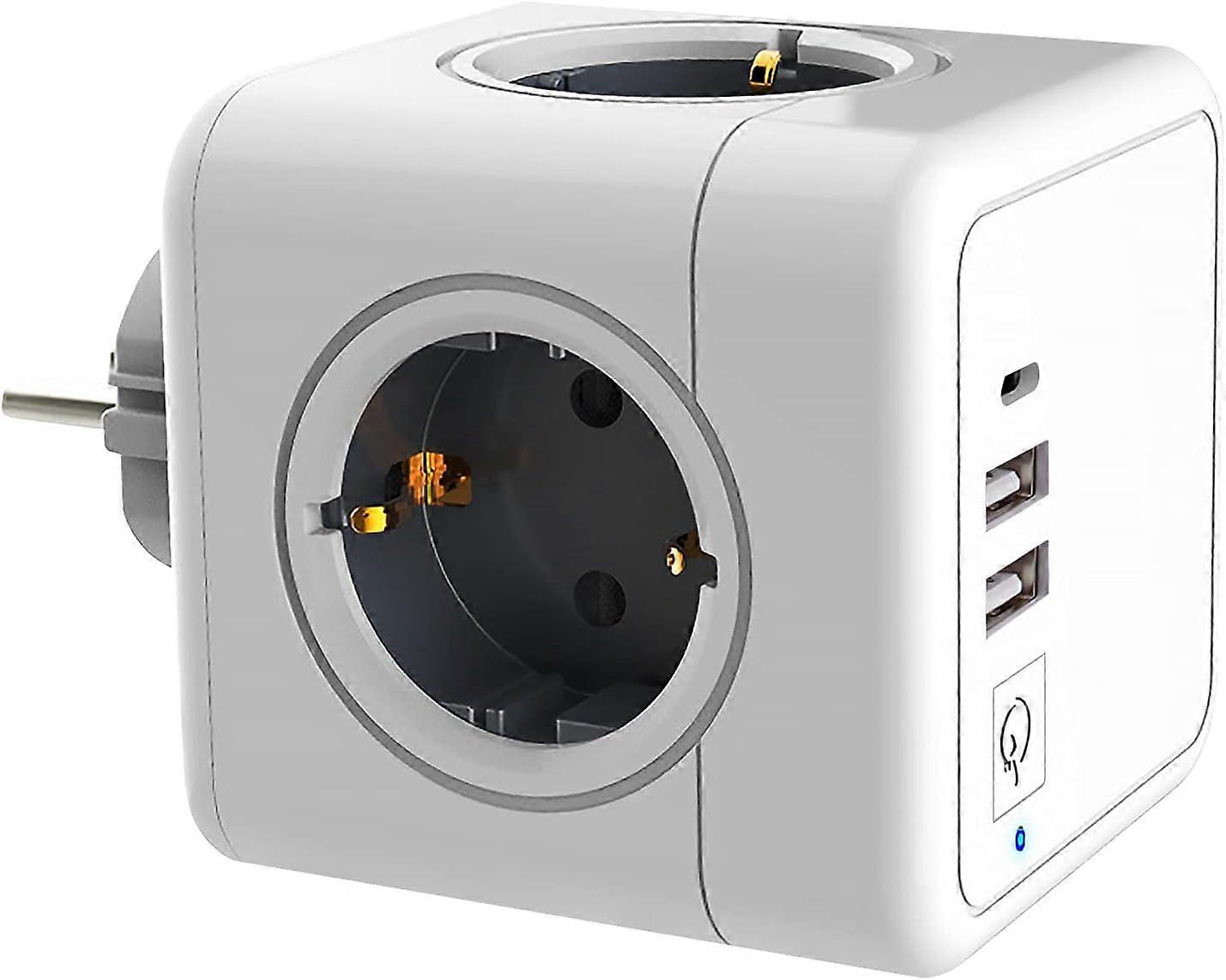 USB Power Strip, 4 Sockets with 2 USB Ports, Cube Design for Home and Office