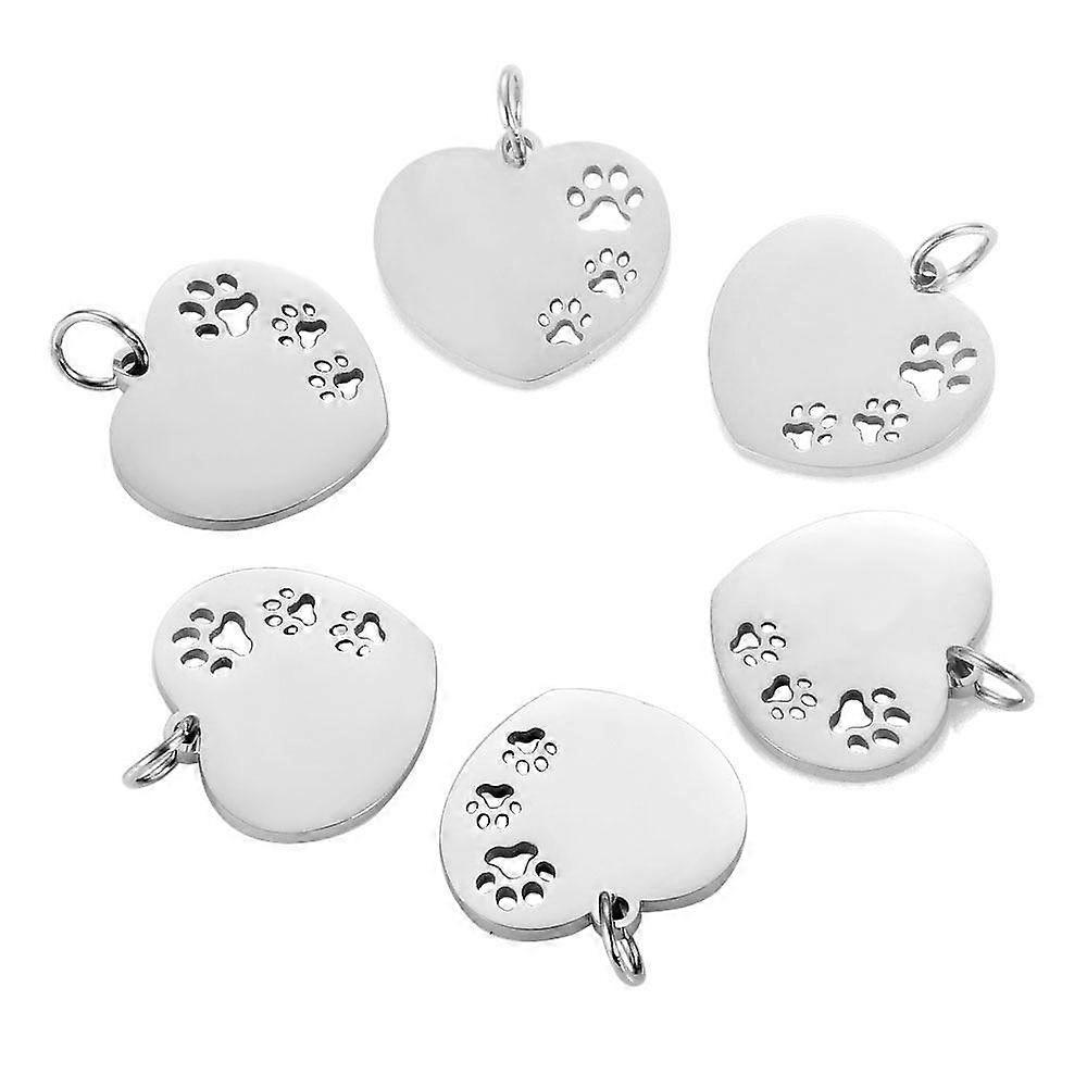 10Pcs/Lot Hollow Paw Heart Charms Stainless Steel Mirror Polished Charms Heart Paw Charm Pendant For Jewelry Making