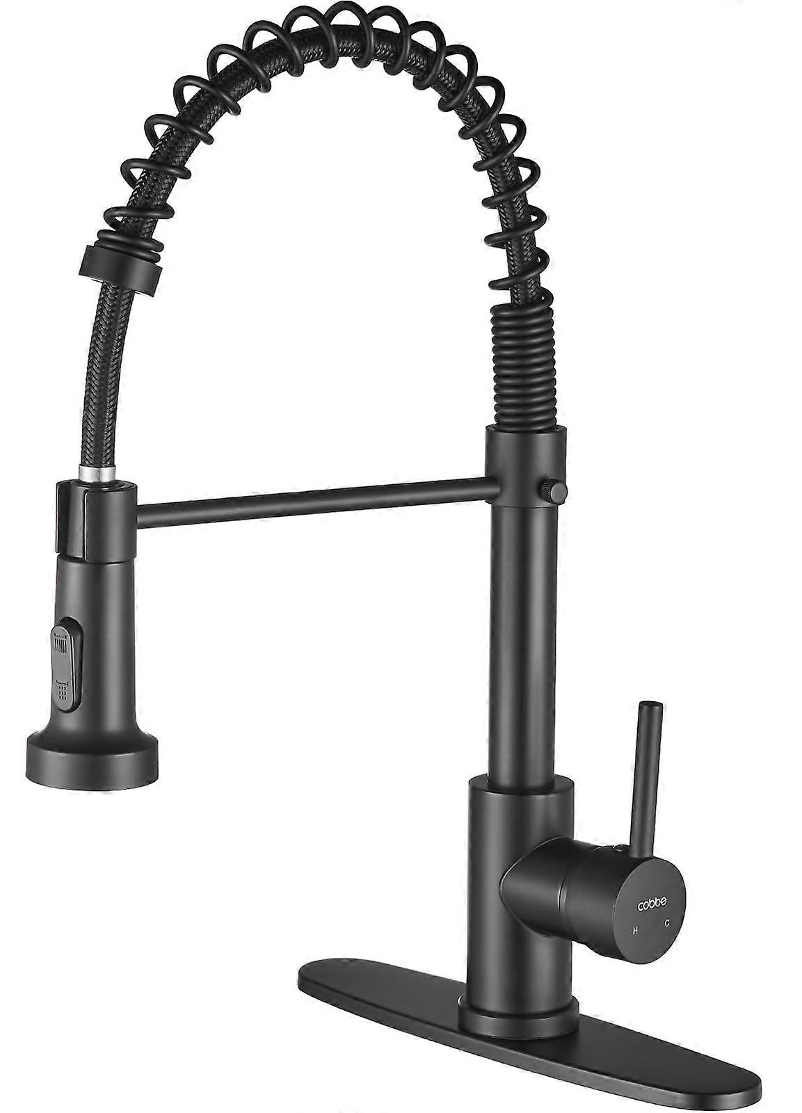 Black Kitchen Faucet with Pull Down Sprayer, Stainless Steel, Single Handle, 360-Degree Rotation, Matte Finish