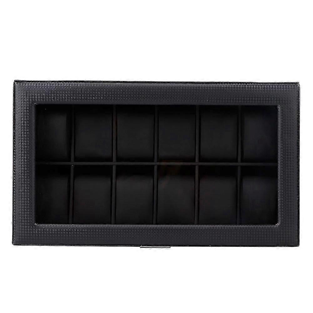 12grids Carbon Fiber Watch Box Case Display Storage Collector Organizer (black)