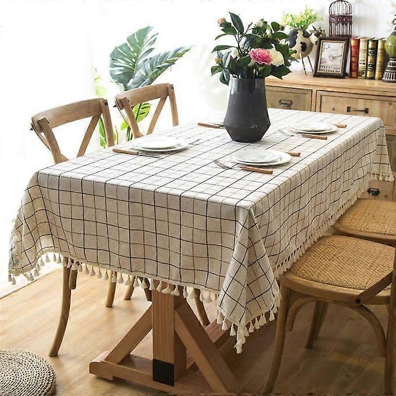 Scandinavian Polyester Rectangular Checkered Dining Tablecloth White 140x220 cm