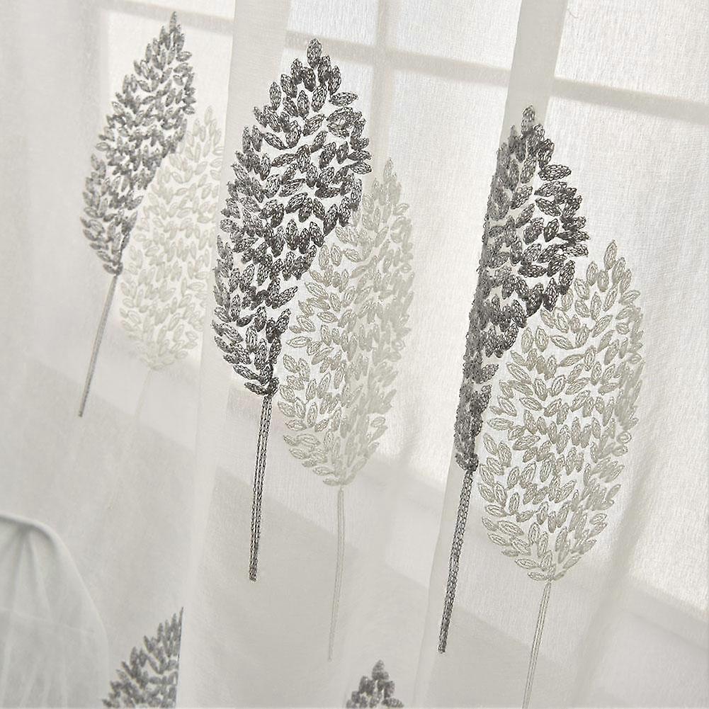 1PC Grey Leaves Embroidered Style European Living Room Widow Blinds Curtain Drapes Window Curtain LOZUJOJU