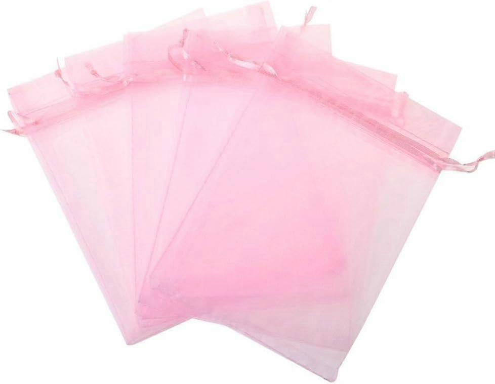 100pcs Organza Gave Candy Rene Vesker Mesh Smykker Poser Drawstring Bulk For Bryllupsfest Favoriserer Christmaspink
