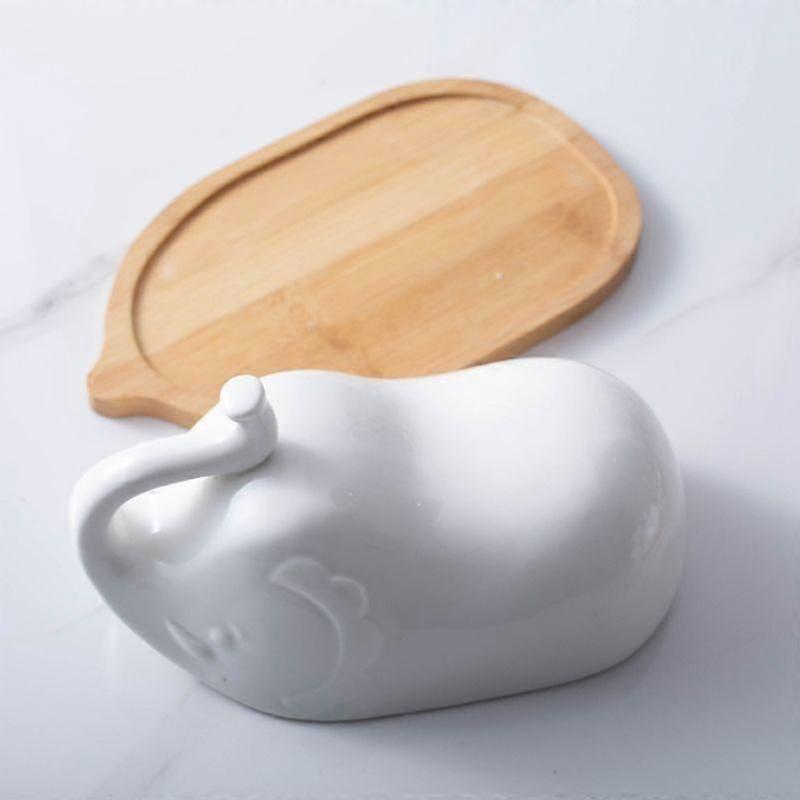 Elephant Butter Dish with Cover Ceramic Butter Keeper Large Porcelain Butter Container Holder suitable for Kitchen