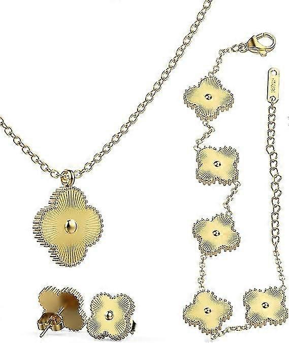 מזל תלתן סטים שרשרת עגילי תליון צמיד לנשים בנות 19k ציפוי זהב קסם תכשיטים חמודים נשים בנות מתנה