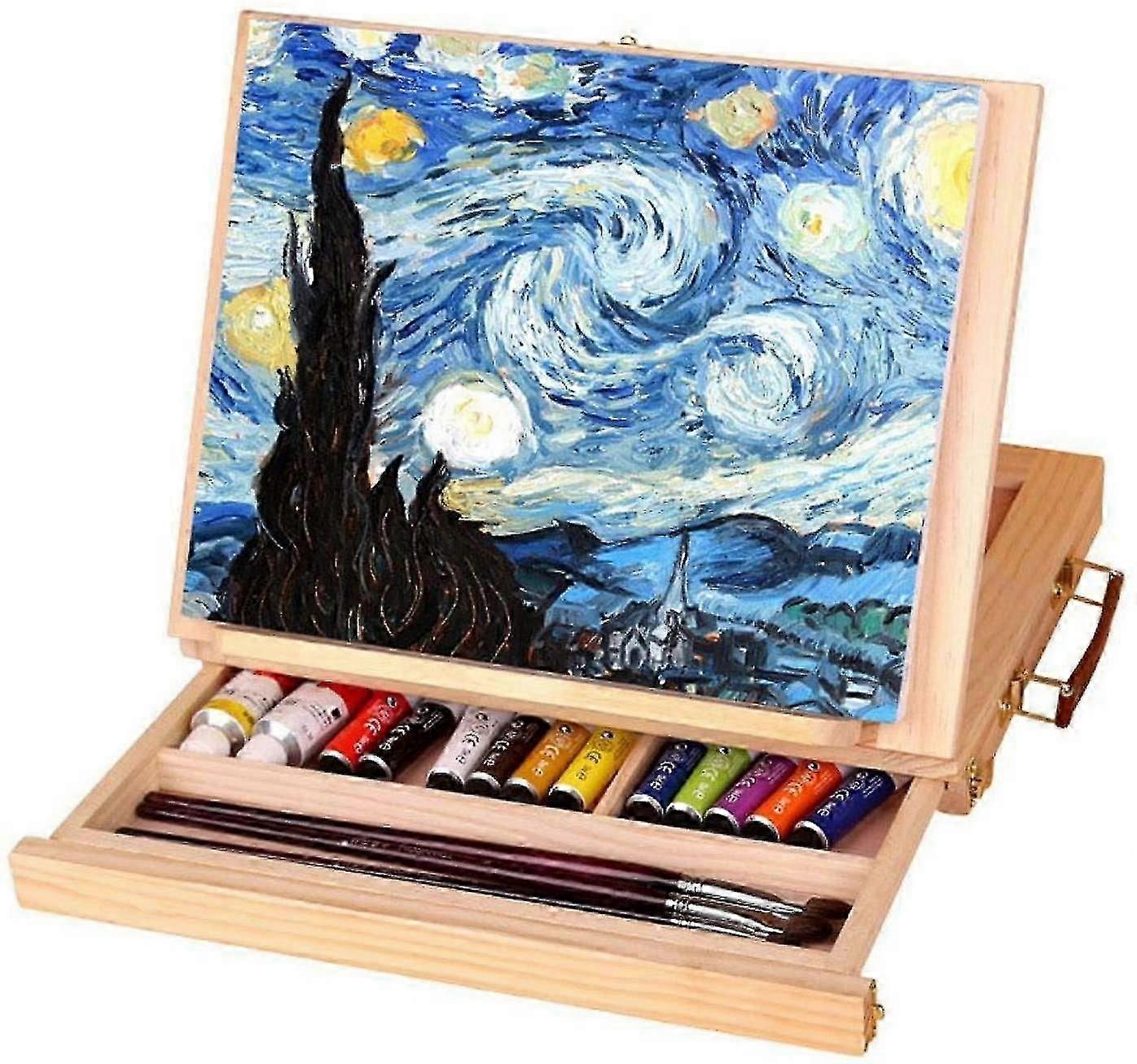 Art Table Easel, Adjustable Folding Wooden Easel, Multipurpose Artist Easel, Portable Tabletop Easel Box With Drawer For Painting And Drawing