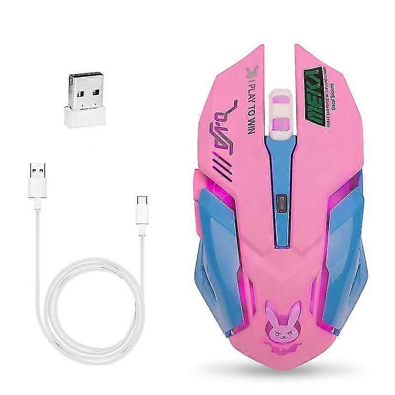 Cute Wired Usb Computer Mouse, 2.4g Silent Wireless Charging Mouse Pink Glowing Anime 7 Button Computer Gaming Mouse