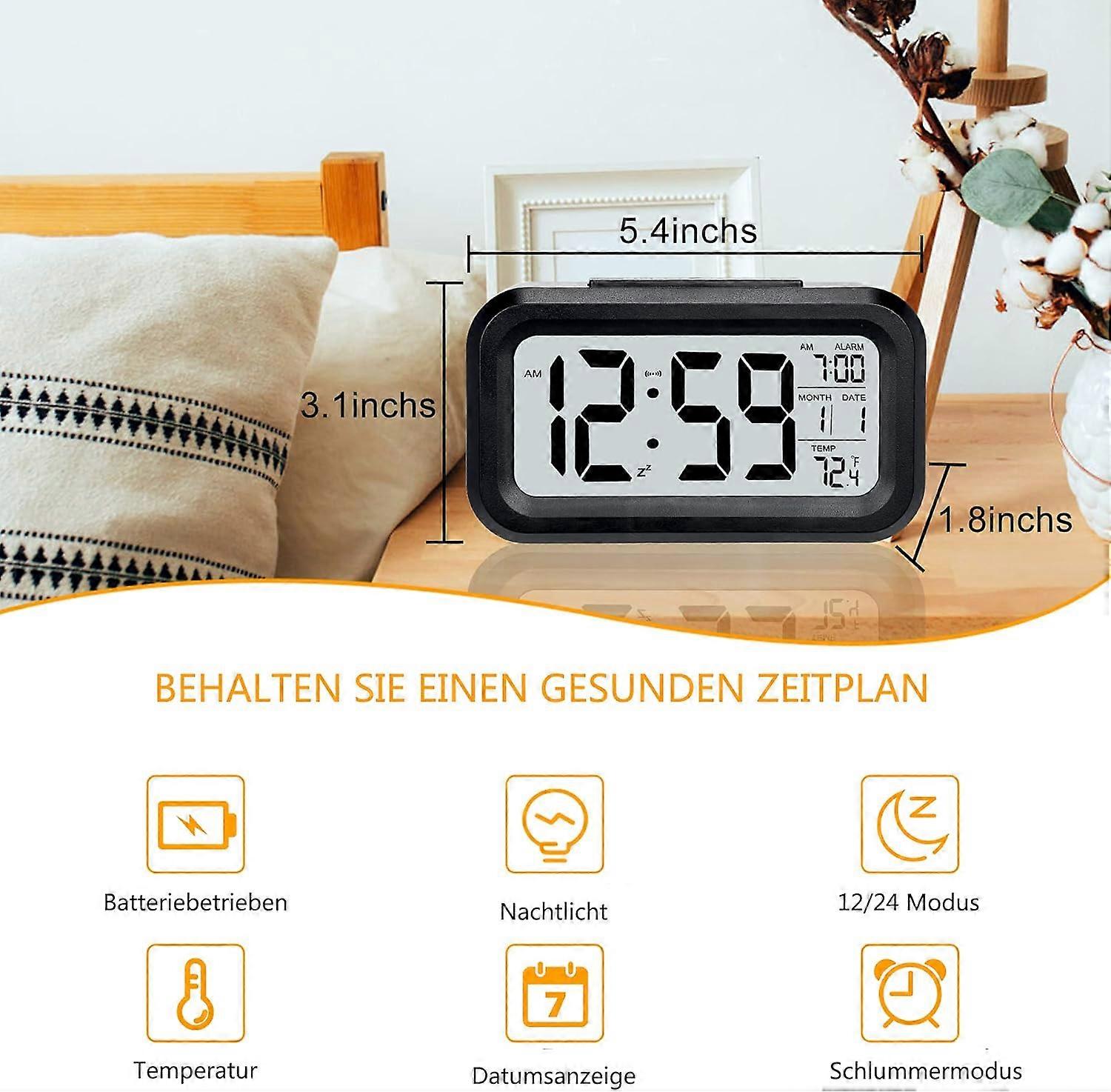 Alarm Clock,Small Digital Alarm Clock,5.1" Lcd Display With Snooze Date Calendar,Temperature Alarm Display, Easy To Install (Black)