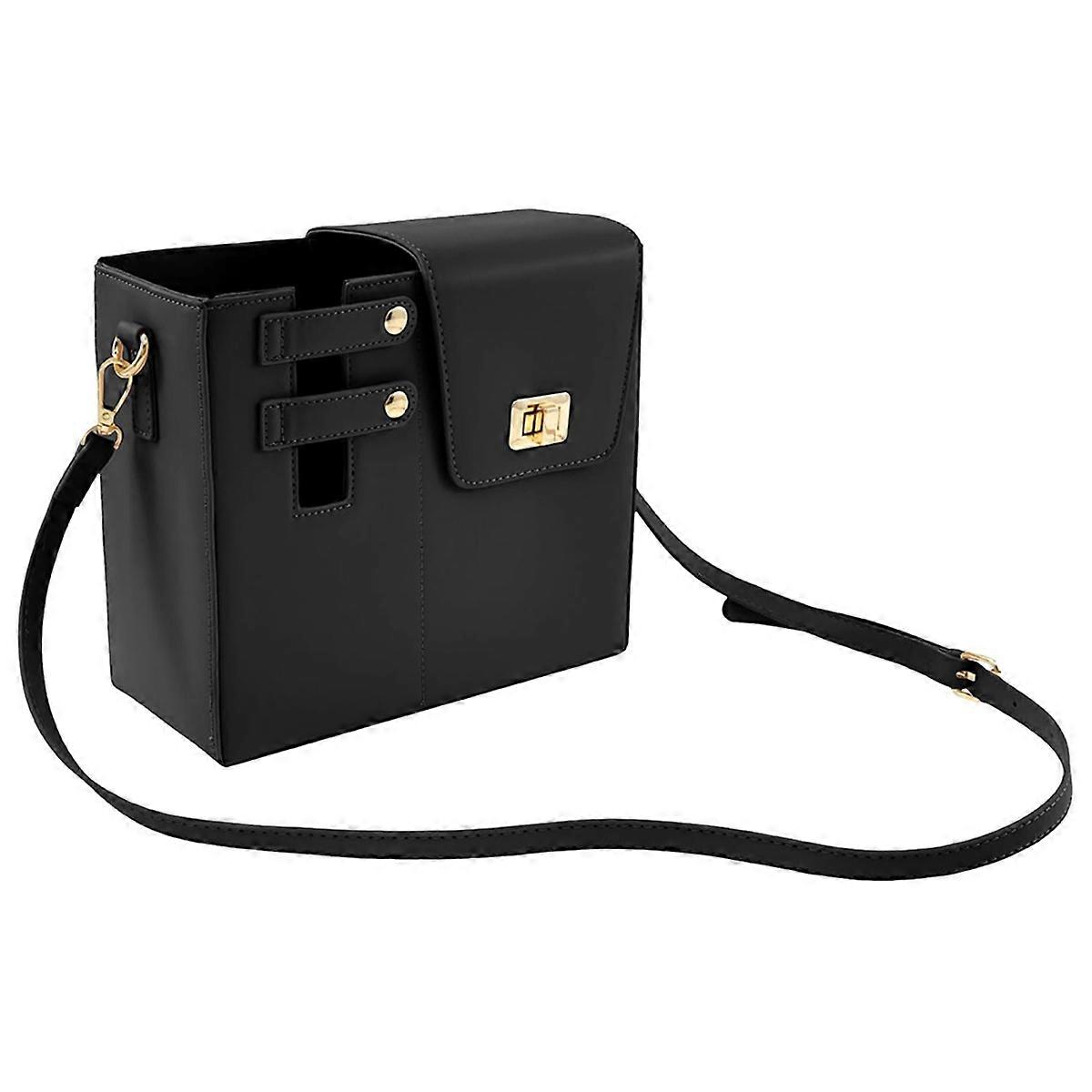 Leather Crossbody Water Cup Bag with Adjustable Shoulder Strap Black