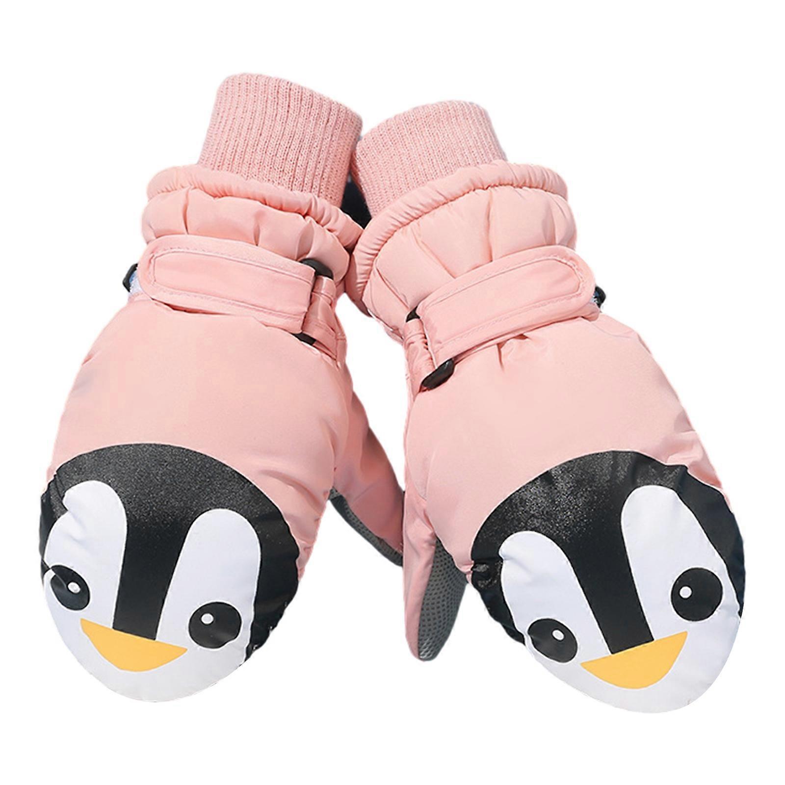 כפפות סקי לילדים עם דמויות מצוירות מהנות מסוגנן קריקטורה בהשראת כפפות סקי לילדים עבור הרפתקאות חורף ורוד